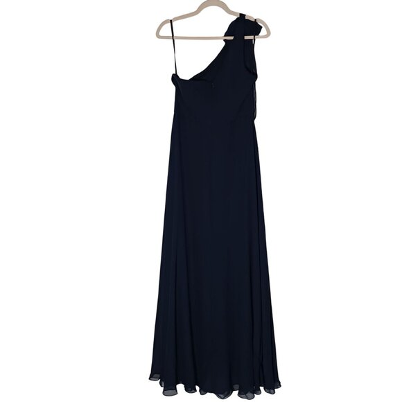 NEW After Six Draped One-Shoulder Maxi Dress with Scarf Bow in Midnight Navy, 6 - Picture 4 of 10